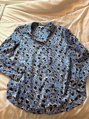 Blue Leopard Print Button-Down Shirt